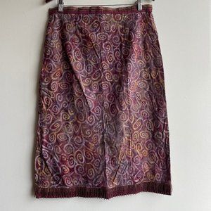 Indonesian Batik Skirt - Sz L - Exquisite Bead Work at Waist & Hem